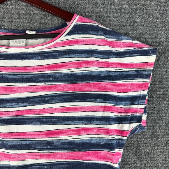 Chicos Weekends Top Womens Medium Stripe Cotton Stretch Tee Short Sleeve Pullove - Picture 4 of 8